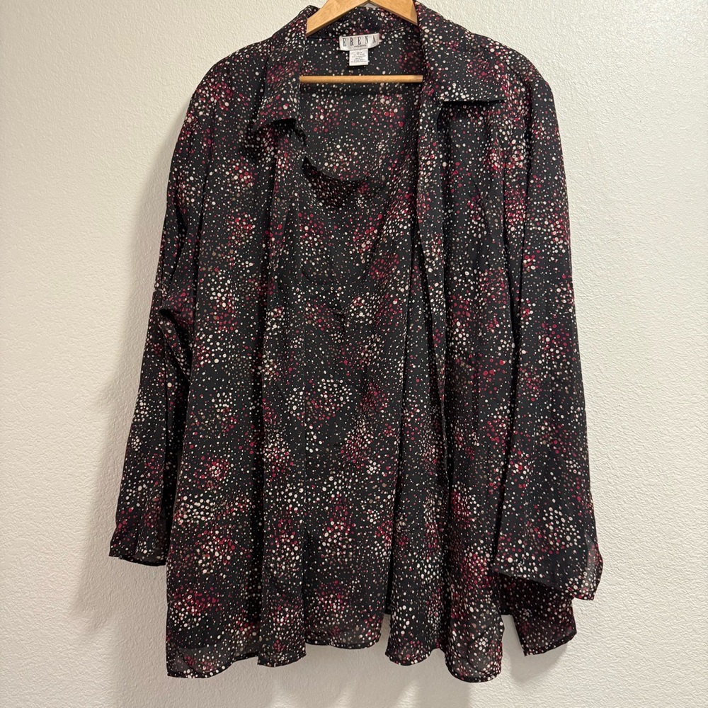 Erena Woman -  Black, Red, Brown & White Patterned Blouse - Size 3X